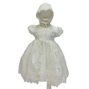 

Nicoevaropa High Quality Infant Baptism Dress Baby Girl Ivory Embroidery Organza First Communion Baby Gown with Hat Bebe Vestido