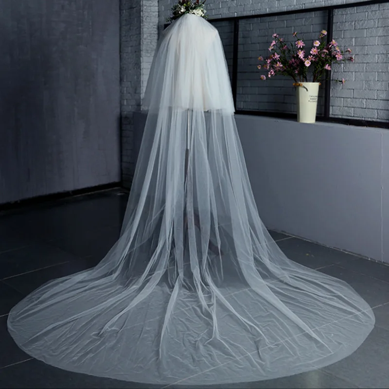 

white ivory 3m long trailing 3 layer cathedral wedding veils bridal veil with comb wedding veil