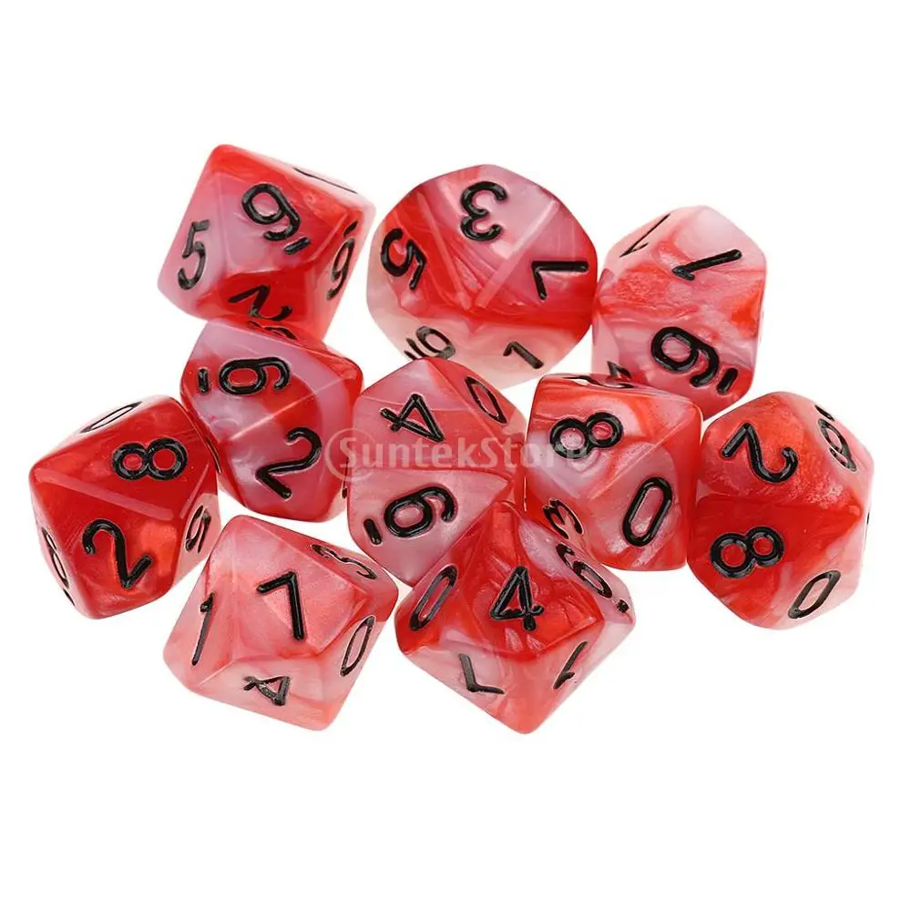 10 шт. сторонние D10 цветные многогранные кубики двухцветные для D & RPG MTG настольные