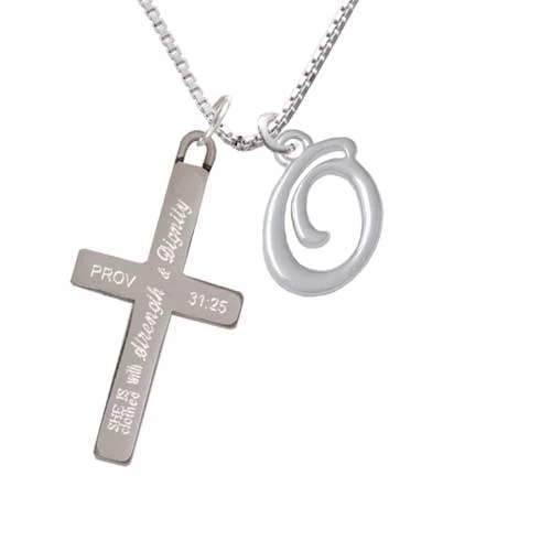 Small Gelato Script Initial - O - - Strength and Dignity - Cross Necklace (1)