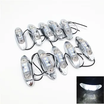 

10X WHITE 10V-30V Side Light 3 LED Marker Trailer Clearance Lamp Chrome Base For Truck SUV Boat Universial
