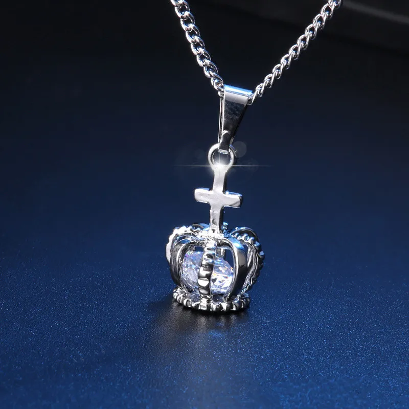 

statement necklaces for women Anti allergy crystal zircon cross Crown pendant color silver necklace collares de moda 2019