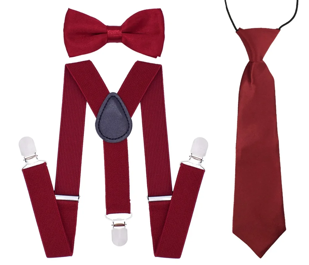 suspender set boys wine red