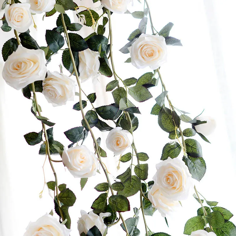 Помпезная Свадебная декоративная искусственная гирлянда, подвесная домашняя розовая, белая, красная шелковая Роза, гибкая гирлянда для цветов плюща