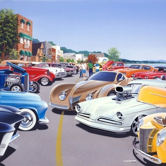 Car Show By The Lake Poster Print by Bruce Kaiser (18 x 12)