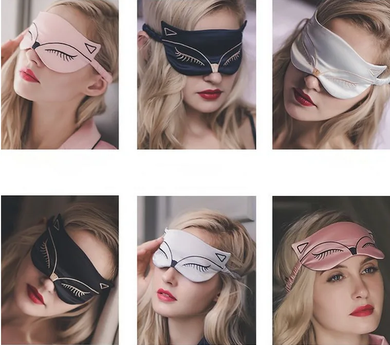 Soft Slik Sleeping Mask Eyepatch Eye Mask Cute Little Fox Embroidery Light Shading Creative Travel Relax Sleeping Aid MP0031 (9)