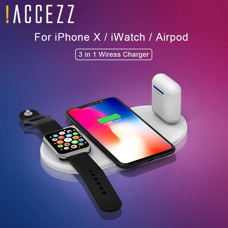 

!ACCEZZ 3 in 1 QI Wireless Charger For iphone 8 8P Plus X XS MAX XR Quick Charge For Apple i Watch 1 2 3 4 AirPods Fast Charging