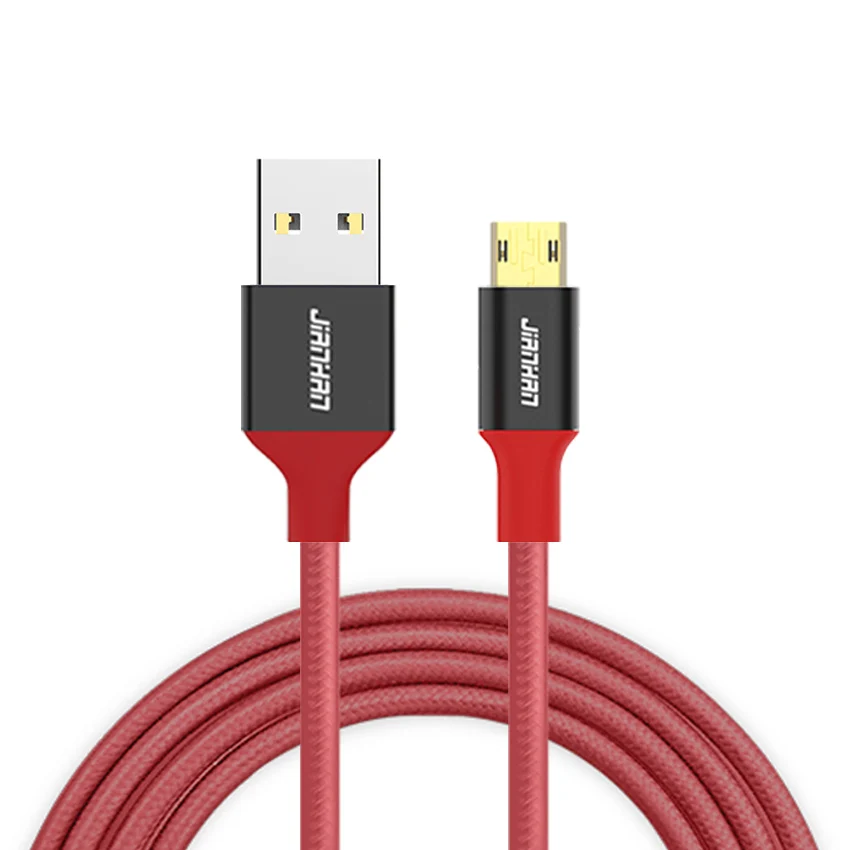 JianHan двусторонний Micro USB кабель 2 м 1 м быстрое зарядное устройство кабель для передачи данных для samsung S6 S7 Xiaomi Мобильный телефон Android кабели телефоны - Цвет: Red