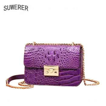 

SUWERER brand women's bag 2020 new leather small square bag Luxury crocodile shoulder messenger bag Chain bag