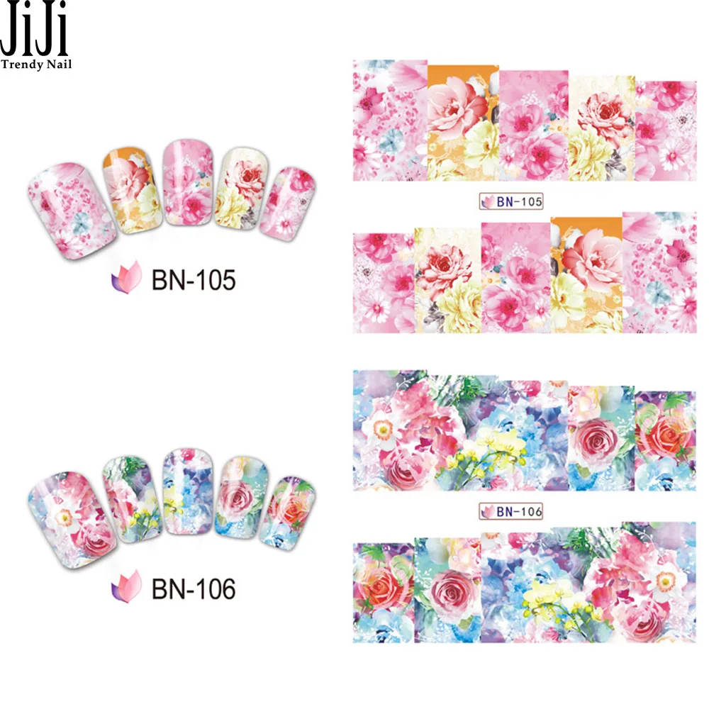 Модные наклейки для ногтей 40 шт./компл. водные переводные цветы Мультяшные