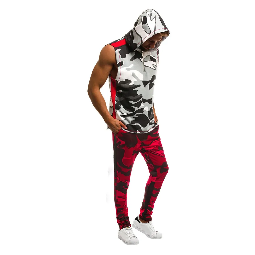 Набор мужского спортивного костюма Jogger Camo Slim Fit Hoodies брюки спортивные костюмы - Цвет: GRAY