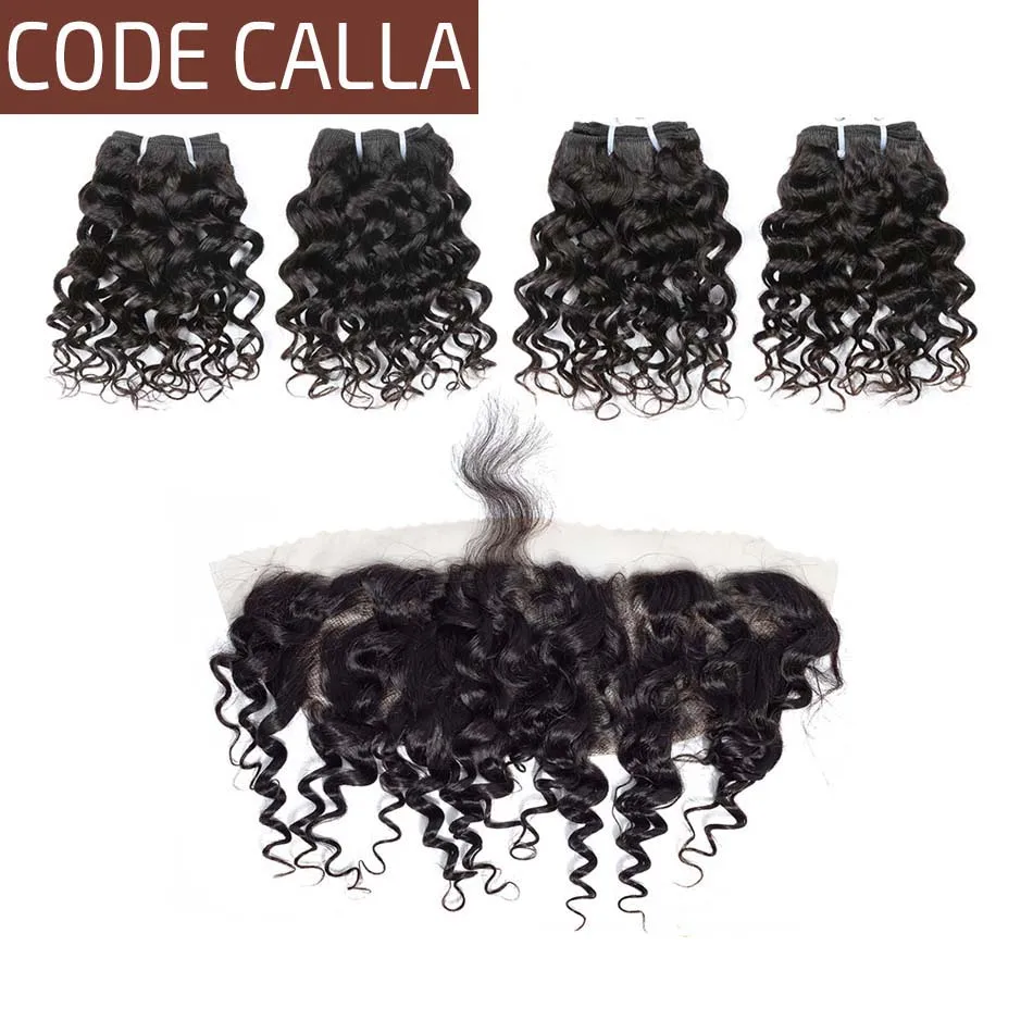 

Code Calla Water Wave Double Drawn Brazilian Remy Human Hair Extensions 50g 8 Inch 4-6 Bundles With 13*4 Frontal Can Make A Wig