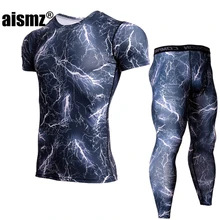 Aismz мужской летний спортивный костюм набор черный камуфляж Бодибилдинг Спортзал Мужская спортивная одежда компрессионный фитнес Рашгард MMA Толстовка