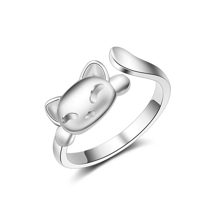 Cute Kitten Cat 925 Sterling Silver Animal Rings For Women Opening Ring
