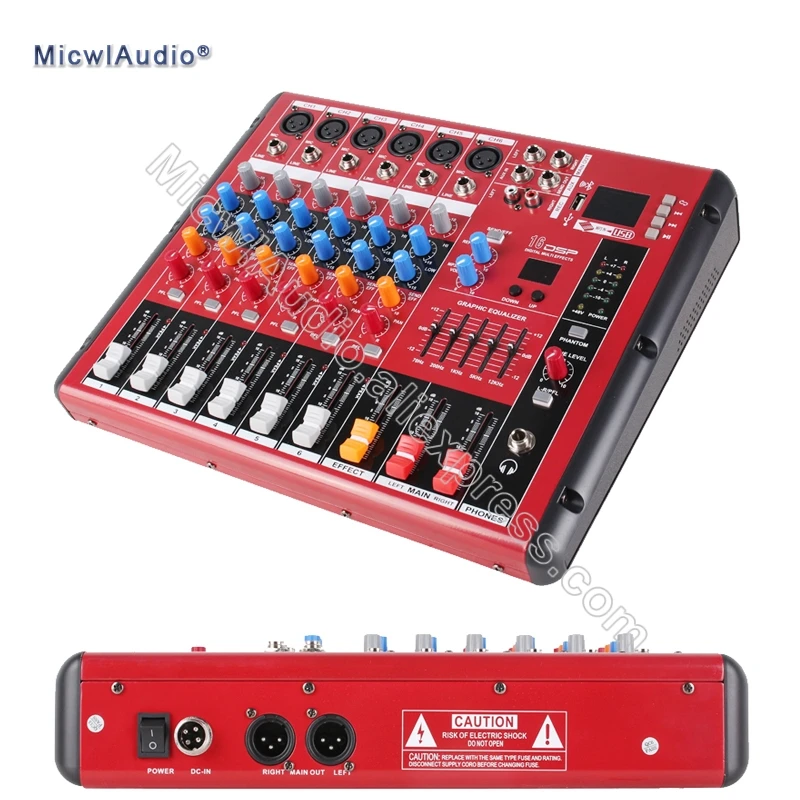 

6 Channel Console Digital Mixer for DJ Recording Studio Stage Recording 16DSP Bluetooth Microphone Mixing with USB
