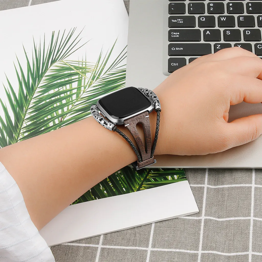 Кожаный ремешок браслет ручной работы Замена браслета ремни для Fitbit Versa Смарт аксессуары часы полосы браслет ремешок