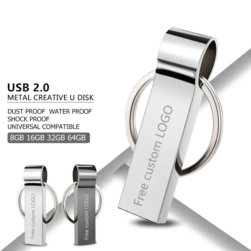 

usb flash drive silver usb 2.0 metal pendrive 128GB 64GB 32GB 16GB 8GB 4GB usb memory stick Key chain pen drive Free custom LOGO