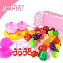 37Pcs Miniature Kitchen Food Fruit Vegetable Basket Cutting Toys Cook Educational Toys Kids Kitchen Play Set Toys For Children [