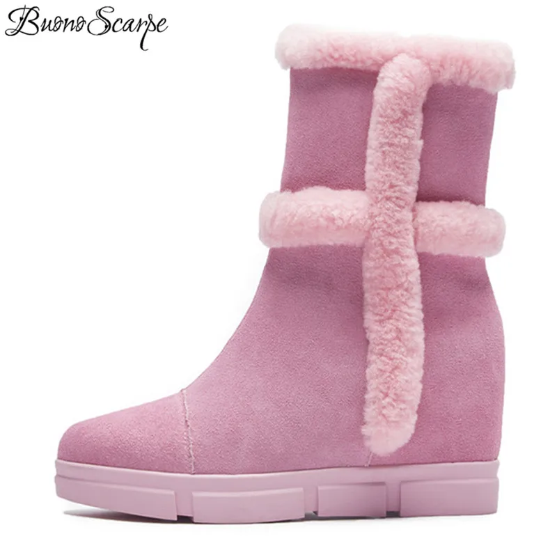 

BuonoScarpe 2018 Newest Cow Suede Leather Ankle Boots Women Top Quality Comfortable Fashion Shoes Lady Winter Snow Boots Female