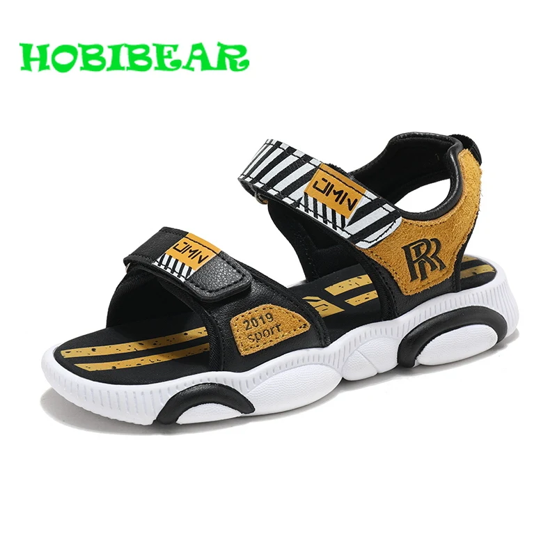 

HOBIBEAR Hot Sale Kids Casual Sandals For Boys PU Beach Shoes Kids Hook & Loop Sandals Boys Fashion Walking Shoes Boys Children