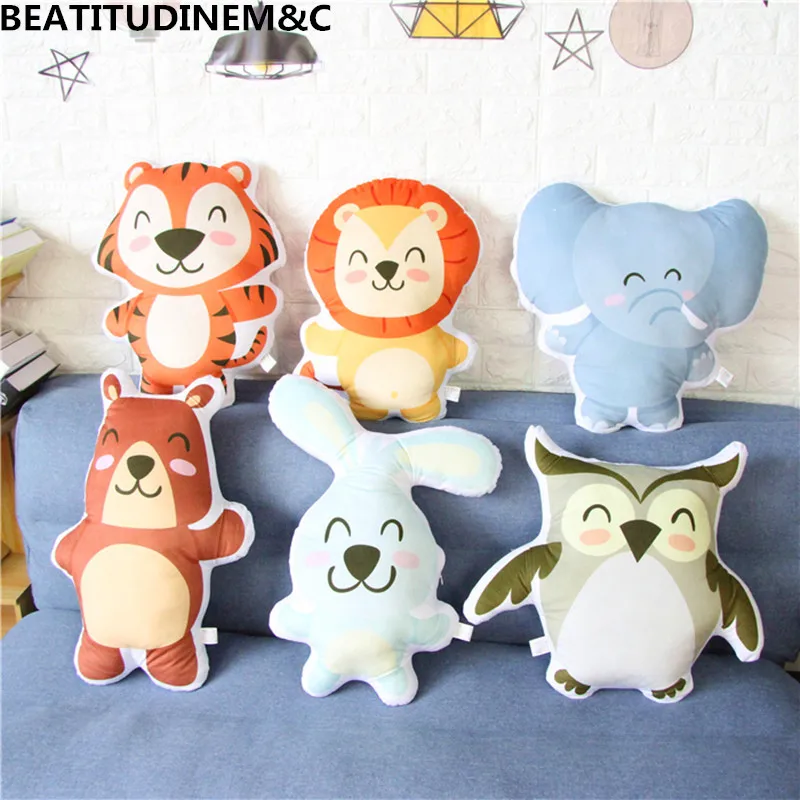 Ins Cute Cartoon Elephant Lion Tiger Animal Pillow Plush Toy, Doll Children Holding Sleeping Pillow Toy, Children Room Decoratio