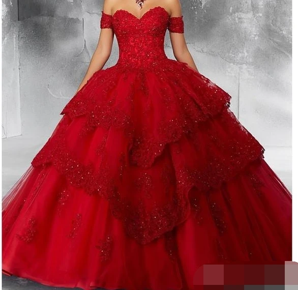 

New Red Ball Gown Quinceanera Dresses lace Prom Dress 2019 Sweetheart Appliques Party Sweet 16 Princess vestidos de 15 anos