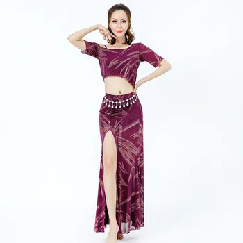 

New Arrival Sexy Fairy 2Pcs Women Oriental Dance Costume Performance Belly dance Team Breathable mesh Practice clothes MAY1031