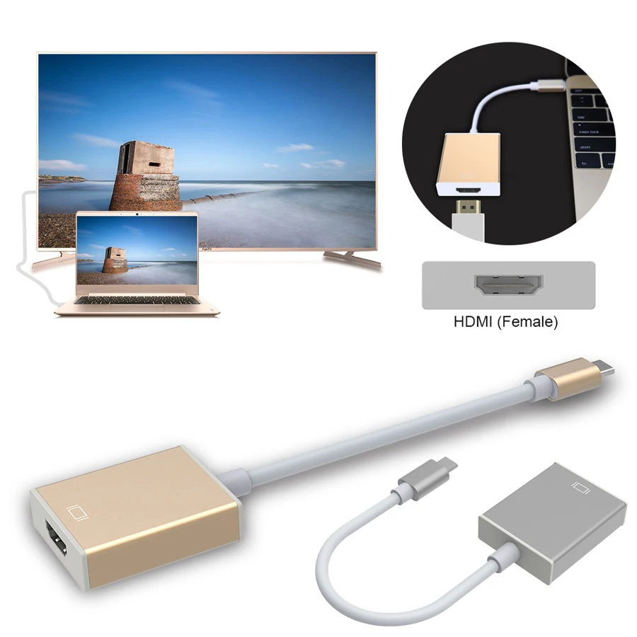 2017 Новый USB3.1 Type C к HDMI Кабель адаптер Золотой серебристый матовый корпус USB 1080P