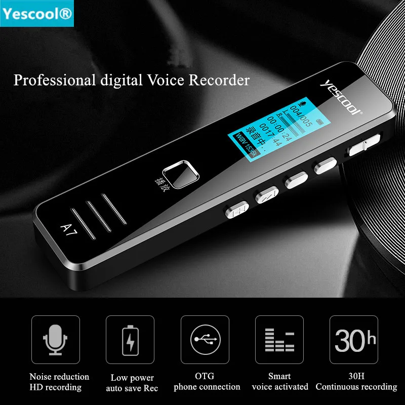 Metal Mini Digital Audio Voice Recorder - Yescool A7 8/16/32GB, Denoise, Lossless, Portable Dictaphone, Recording MP3 Player image 4