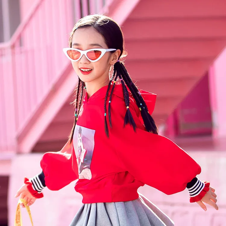 

2019 Autumn Girl Clothes Fashion Kids Sweatershirt Hoodies Kids Bat Sleeve Girl Sweater Digital Printing Cotton Hooded Top