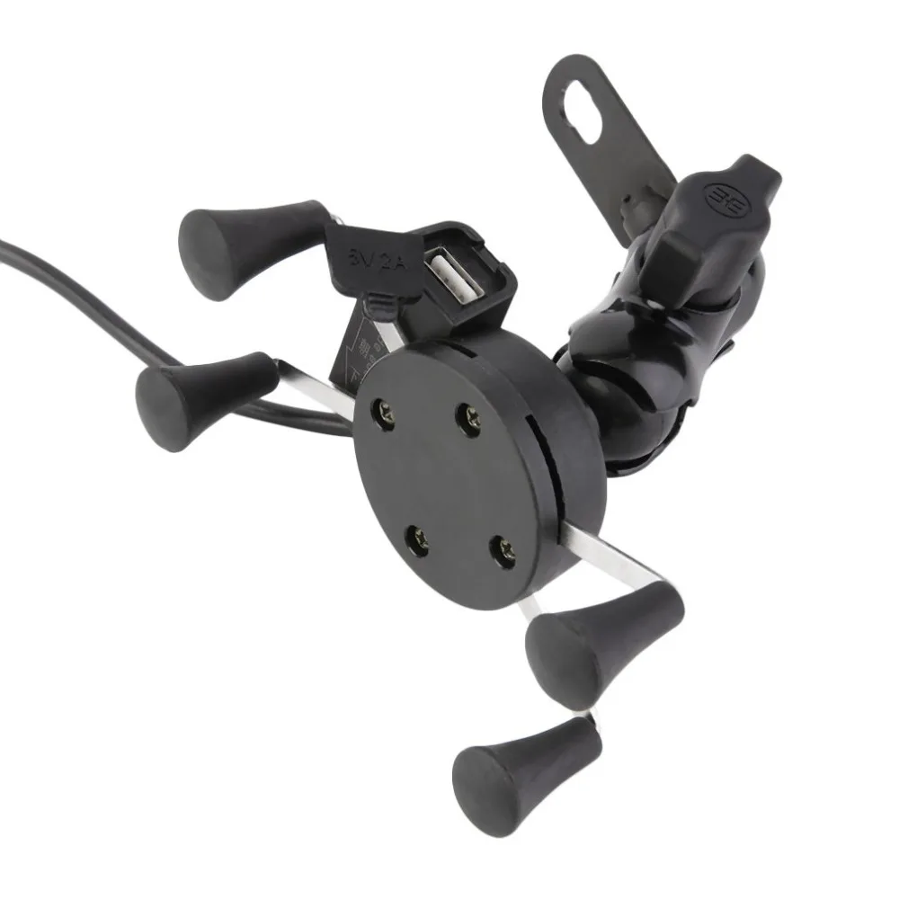 2017 New 12V Motorcycle Phone GPS Stand Holder X Grip Clamp with USB Charger 5V 2A