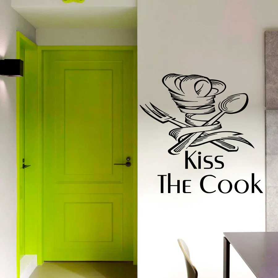 Kiss The Cook Ribbon Cutlery Wall Sticker Creative Hollow Out Home