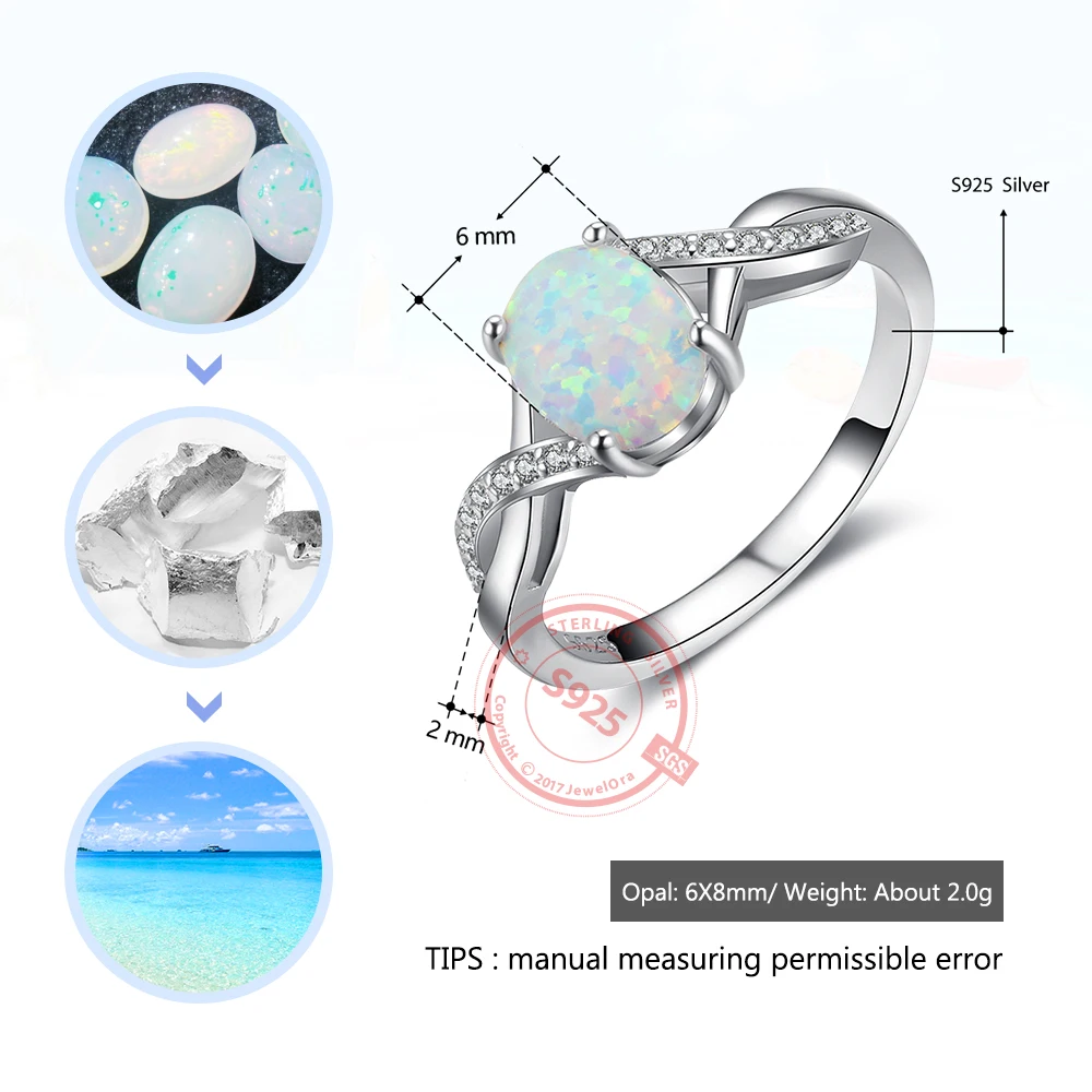 8mm Oval Cream Opal Stone Finger Ring Genuine 925 Sterling Silver Rings For Women Fashion Wedding Jewelry (JewelOra RI103631)