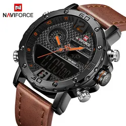 Для мужчин s часы лучший бренд класса люкс для мужчин кожа спортивные часы NAVIFORCE для Светодиодный мужчин кварцевые светодиодный цифровые