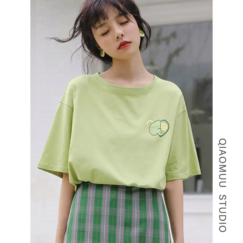 

Fresh Avocado Print Harajuku T Shirt Women Casual 100% Cotton Women Clothes 2019 Harajuku Plus Size Women 90s Korean Clothes