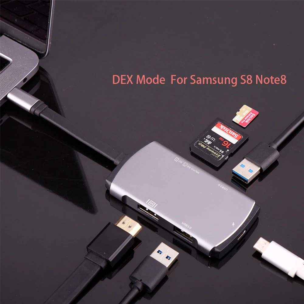 Тип USB c адаптер для Samsung Galaxy S8 dex режим Note8 с 4 К HDMI USB-C зарядки USB 3.0 SD и micro SD для MacBook Pro