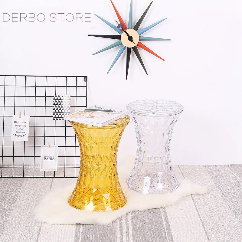 

Fashion popular Modern design transparent Clear acrylic diamond low stool, colorful shoes changing living room makeup stool 1PC