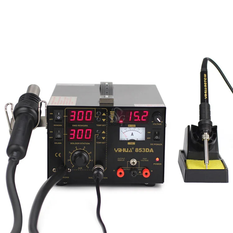 

853DA 800w 110v/220v 3 in 1 rework station solder iron hot air gun and Power Supply