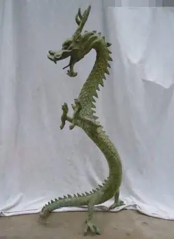 

30" Chinese old bronze copper carved whirlabout luck dragon Sculpture statue