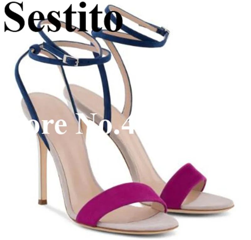 

2019 European Mixed Colors Front And Rear Strap Sandals Peep Toe Super High Thin Heels Sandals Ankle Buckle Strap Women Shoes
