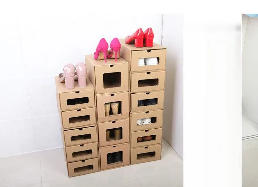 Kraft shoes box transparent shoes box easy drawer - type boots box  variety of styles receive box (8)