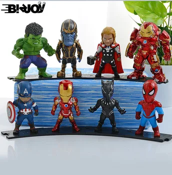 

8pcs/set 10cm The Avengers 4 Anime Hero Q Version Spiderman Hulk Ironman Spiderman Model Toy Car Ornaments Action Figure