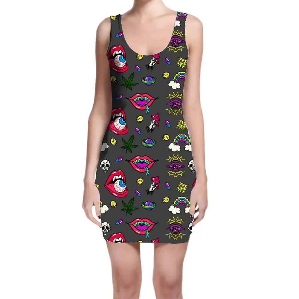 

Custom made - Create your own designs Trippy psychedelic 420 3D sublimation print milk silk Dress
