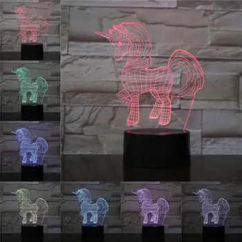 

Nightlights Unicorn 3D Lamp Illusion Children's Cartoon Night Light LED Bulb Lava Multicolor Gift Kid Toy Battery Touch Base