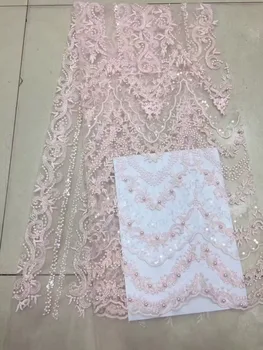 

Sequins embroidered lace fabric unique french net lace fabric with beads for nigerian Wedding dress