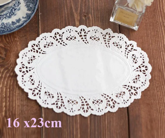 

200pcs 16x23cm (6.5x9inch) Romantic White Oval Embossed Cake Doilies Disposable Party Tableware Paper Doilies