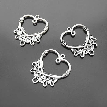 

(19717)20PCS 30x25MM Antique Style Zinc Alloy Heart Shape Earrings Connector Charms Jewelry Findings Accessories