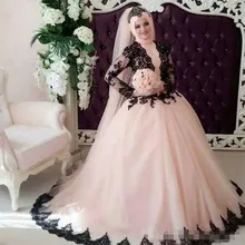 Muslim/Kaftan Ball Gown Wedding Dress with Hijab vestido de noiva DuBai Pink Wedding Dresses Long Sleeve robe de mariage Cheap