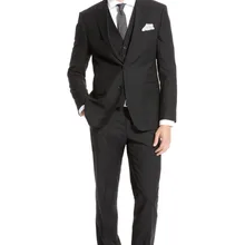 Сторона отверстие две кнопки жених смокинги черный пик дружки мужчины свадебные костюмы жених( куртка+ брюки+ галстук+ жилет) wedd