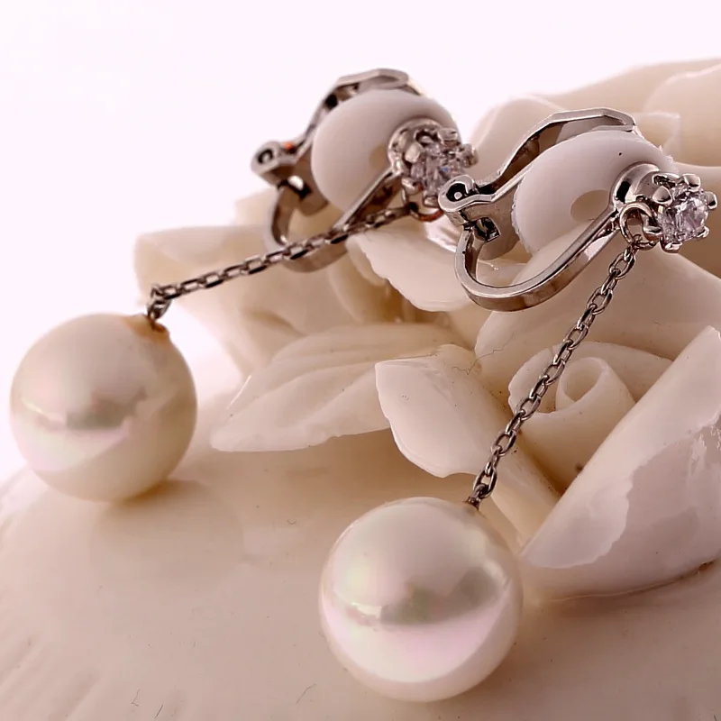 Elegant clip on imitation pearl earrings for non piercing ears, no ear